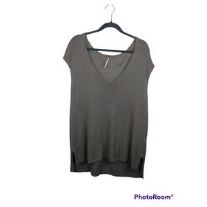 Free People Top Womens Small Tan Brown Cap Sleeve Distressed Sweater Oversized